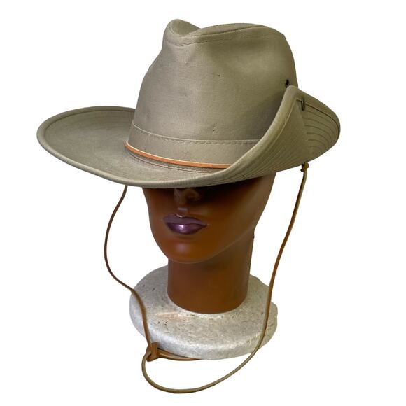 Walt Disney World Safari Hat Small Side Snap Leather Strap Vintage Khaki Hat - Picture 1 of 9